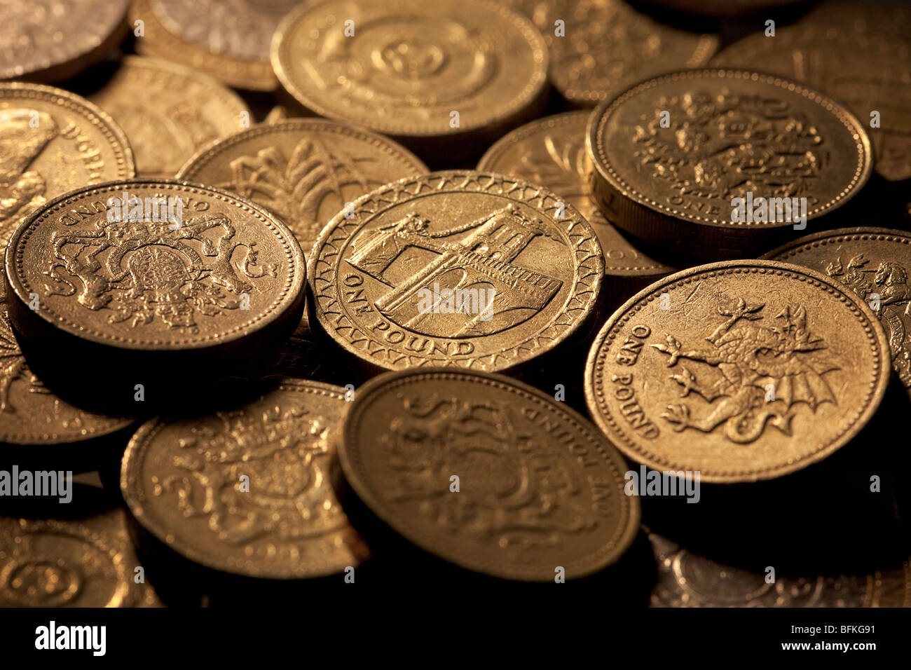 Valuta britannica Sterling Pound monete Foto Stock