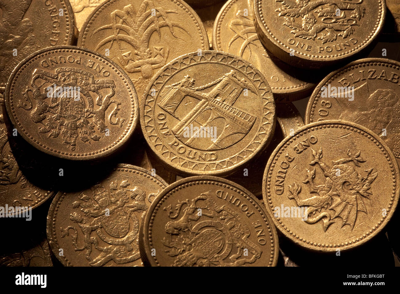 Valuta britannica Sterling Pound monete Foto Stock