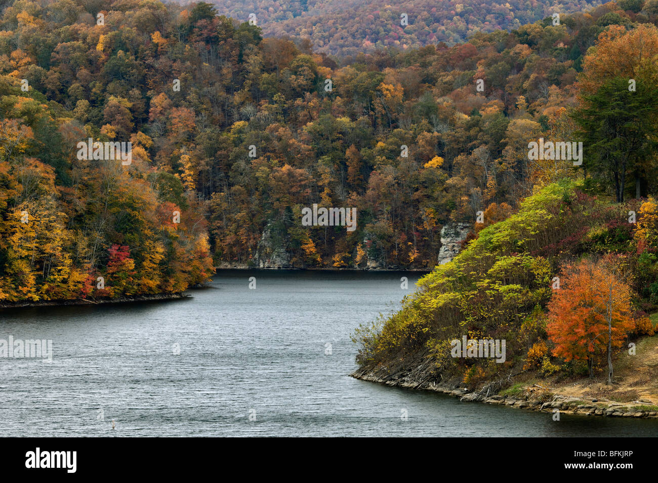 Colore di autunno su John W Flannagan Lago in Dickenson County, Virginia Foto Stock