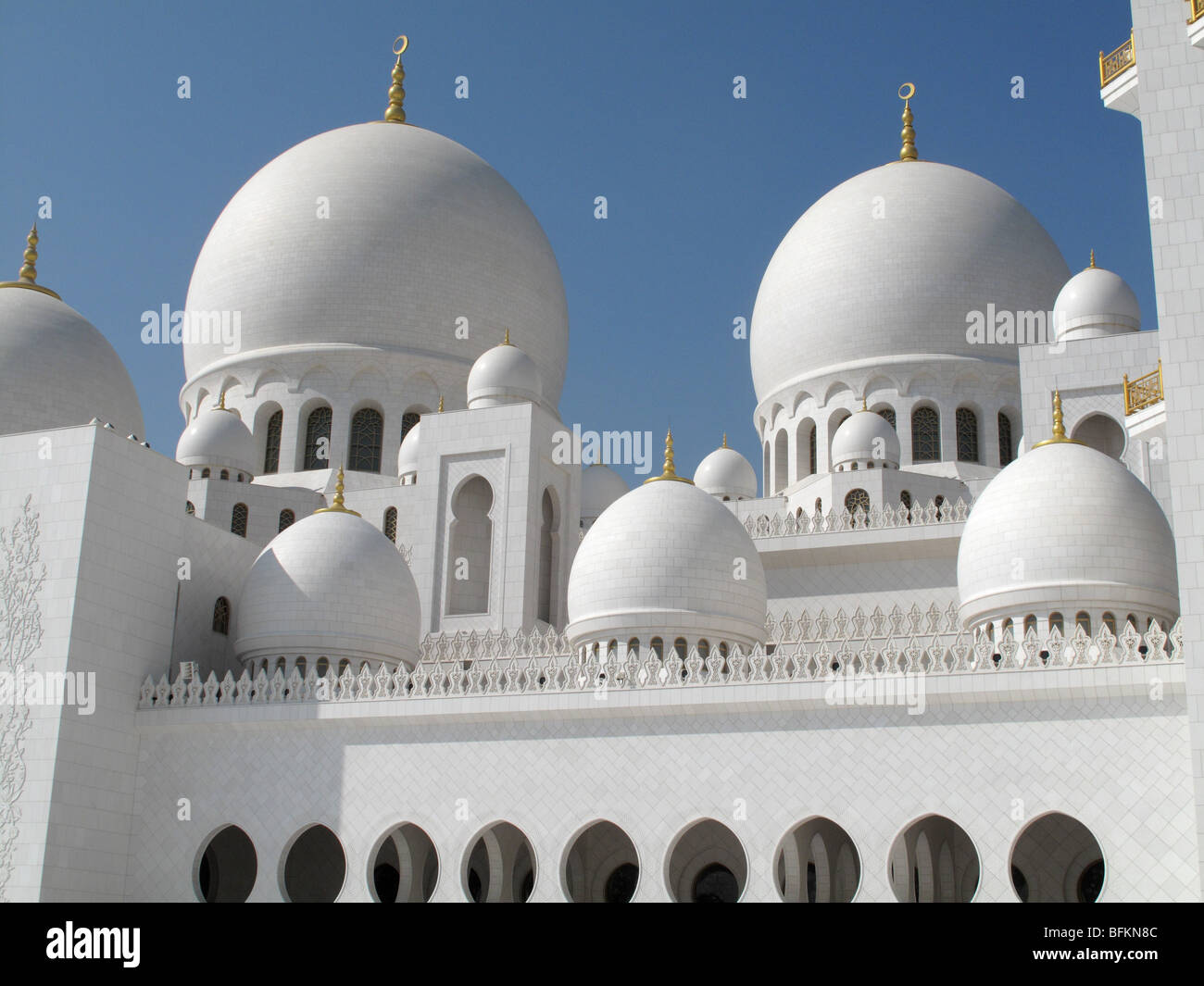 Grande cupola, Cupole laterali in corrispondenza di Sheikh Zayed Bin Sultan Al Nahyan, la Moschea di Abu Dhabi Foto Stock