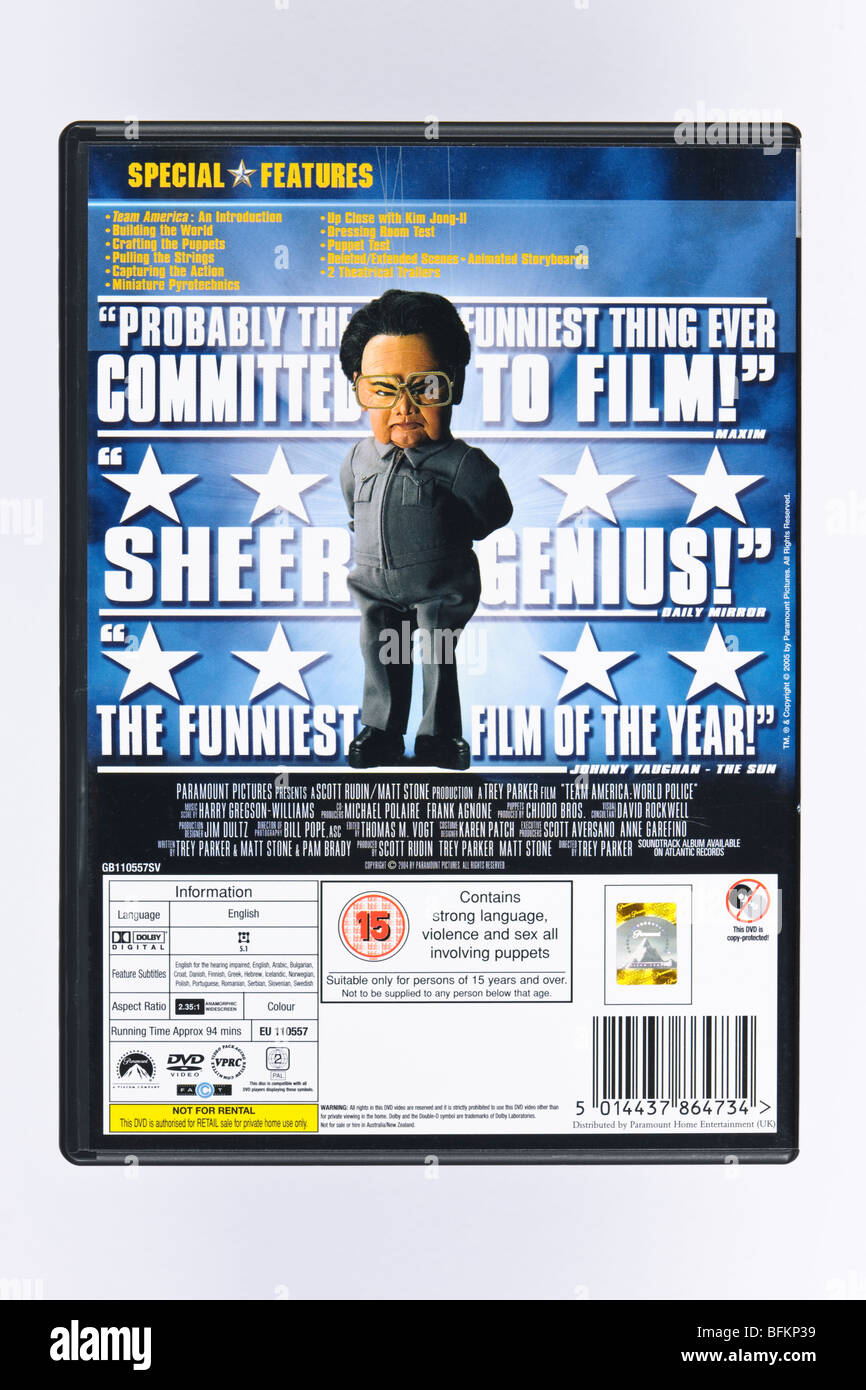 TEAM AMERICA polizia mondiale il filmato su DVD commedia dotate di burattini. Filmato controverso dai creatori di South Park Foto Stock