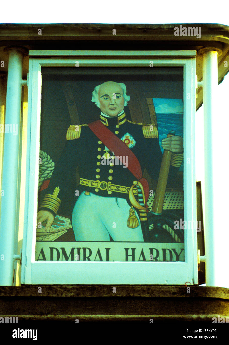 Admiral Hardy pub inn segno, Weymouth Dorset, pub inglesi locande segni Inghilterra UK ritratto schede scheda Foto Stock