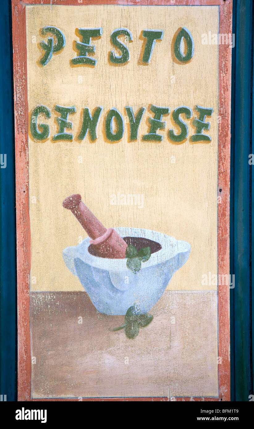 Antique Pesto Genovese segno Camogli, Liguria, Italia Foto Stock