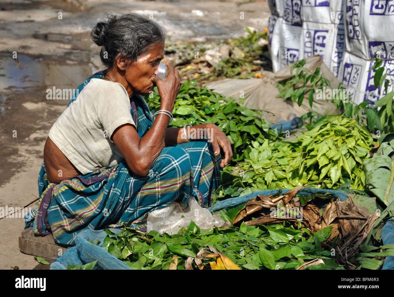 Il mercato dei fiori, Malik Ghat, Kolkata o Calcutta, West Bengal, India Foto Stock