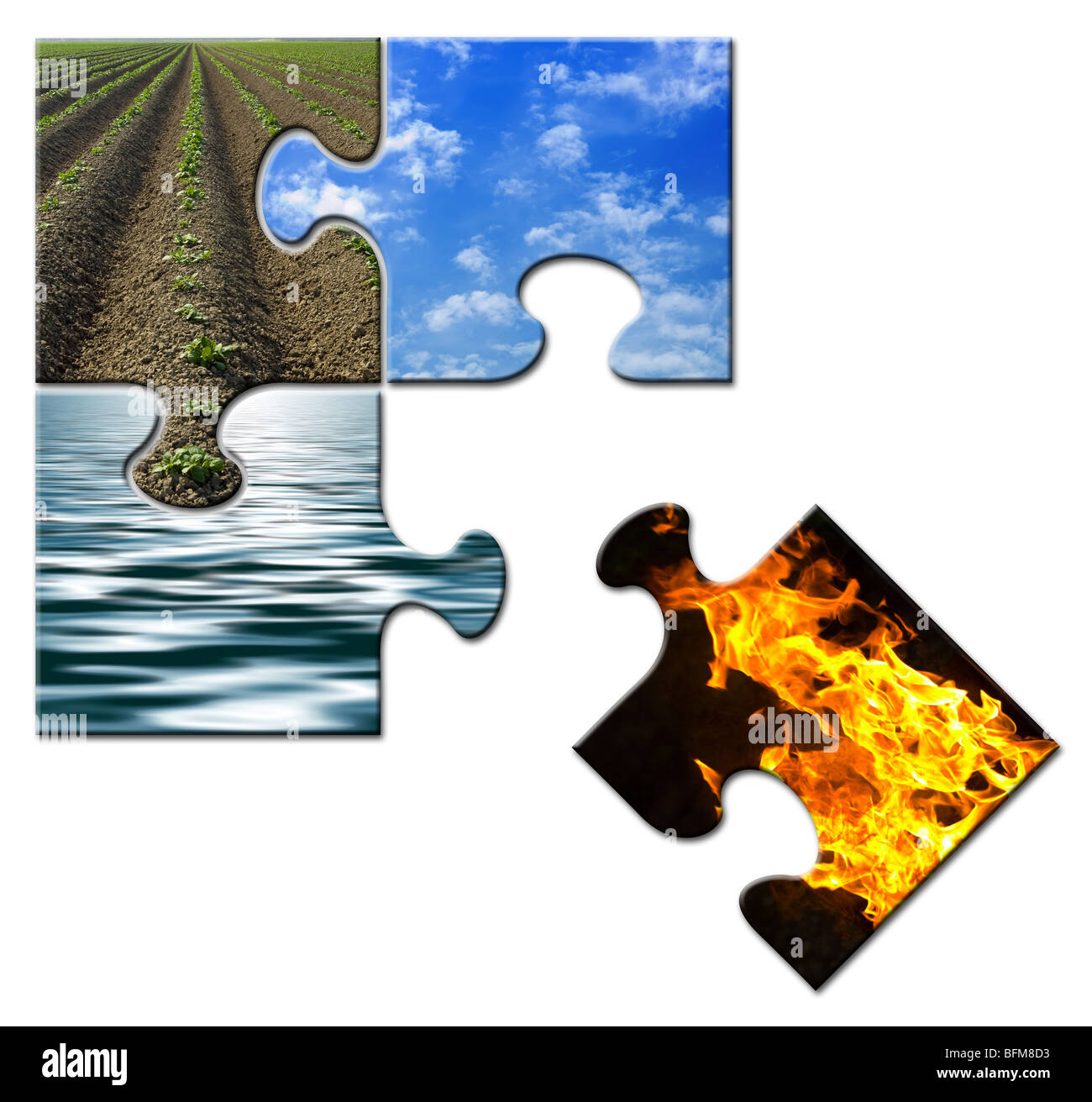 Quattro elementi di un puzzle - Fire apart Foto Stock