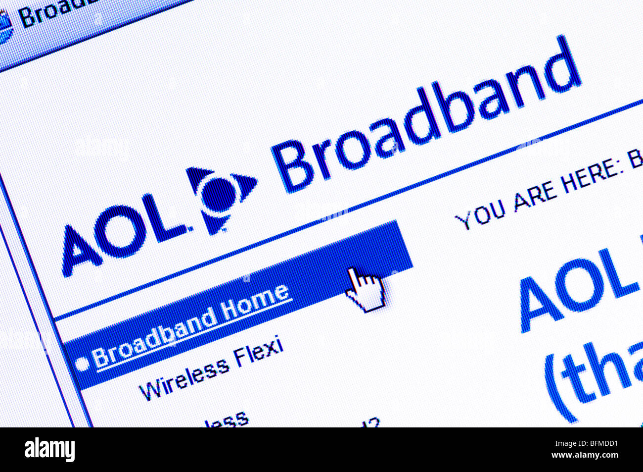 Macro screenshot del vecchio sito Web AOL con il vecchio logo aziendale che è stato affossato dalla società nel dicembre 2009. Foto Stock