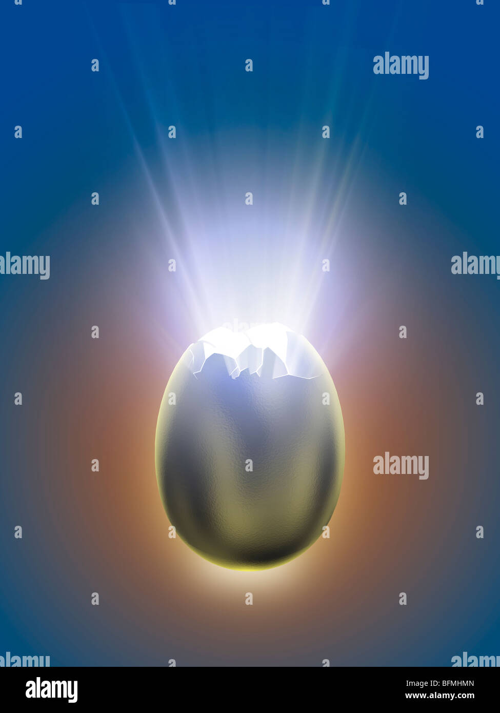 Luce uscente di incrinato uovo argento Foto Stock