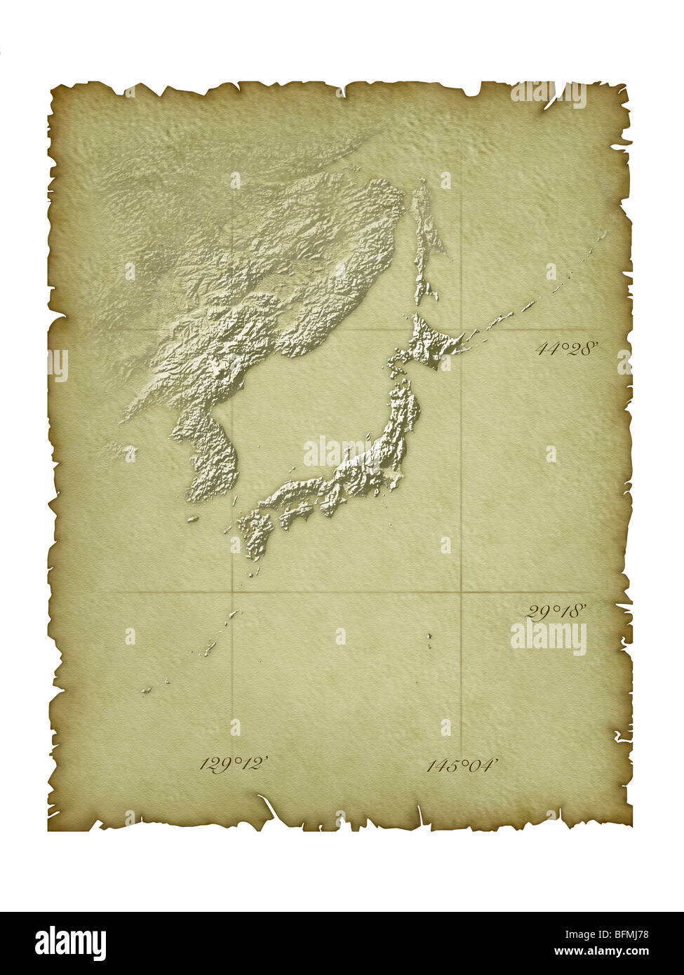 Mappa vecchia del Giappone sfondo bianco Foto Stock