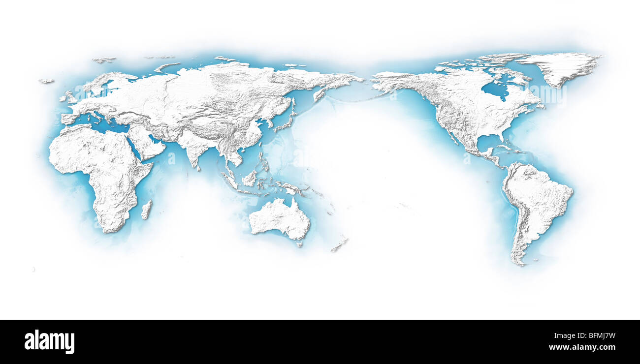 Mondo bianco mappa sfondo bianco Foto Stock