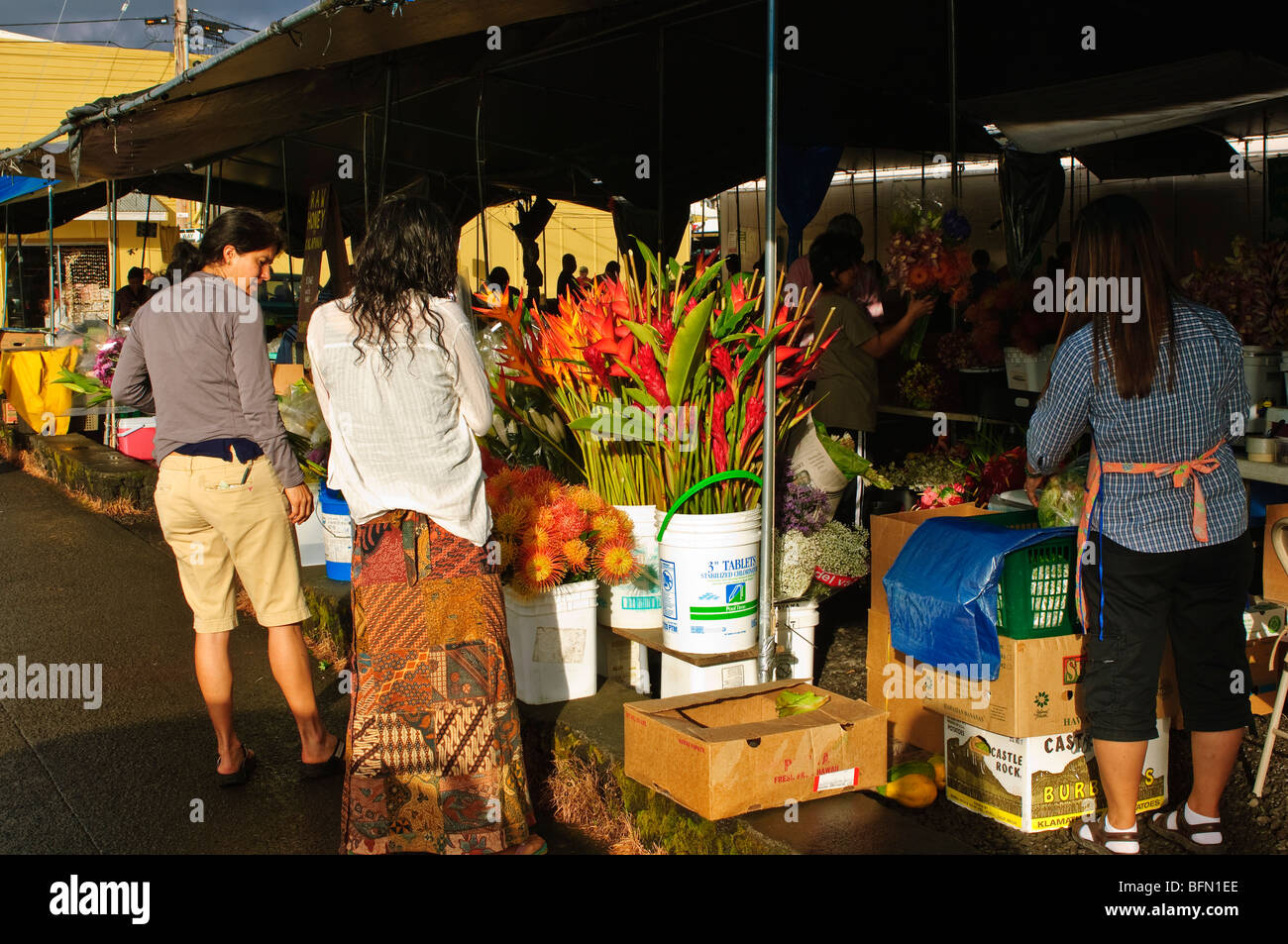 Hilo farmers market, Big Island delle Hawaii. Foto Stock