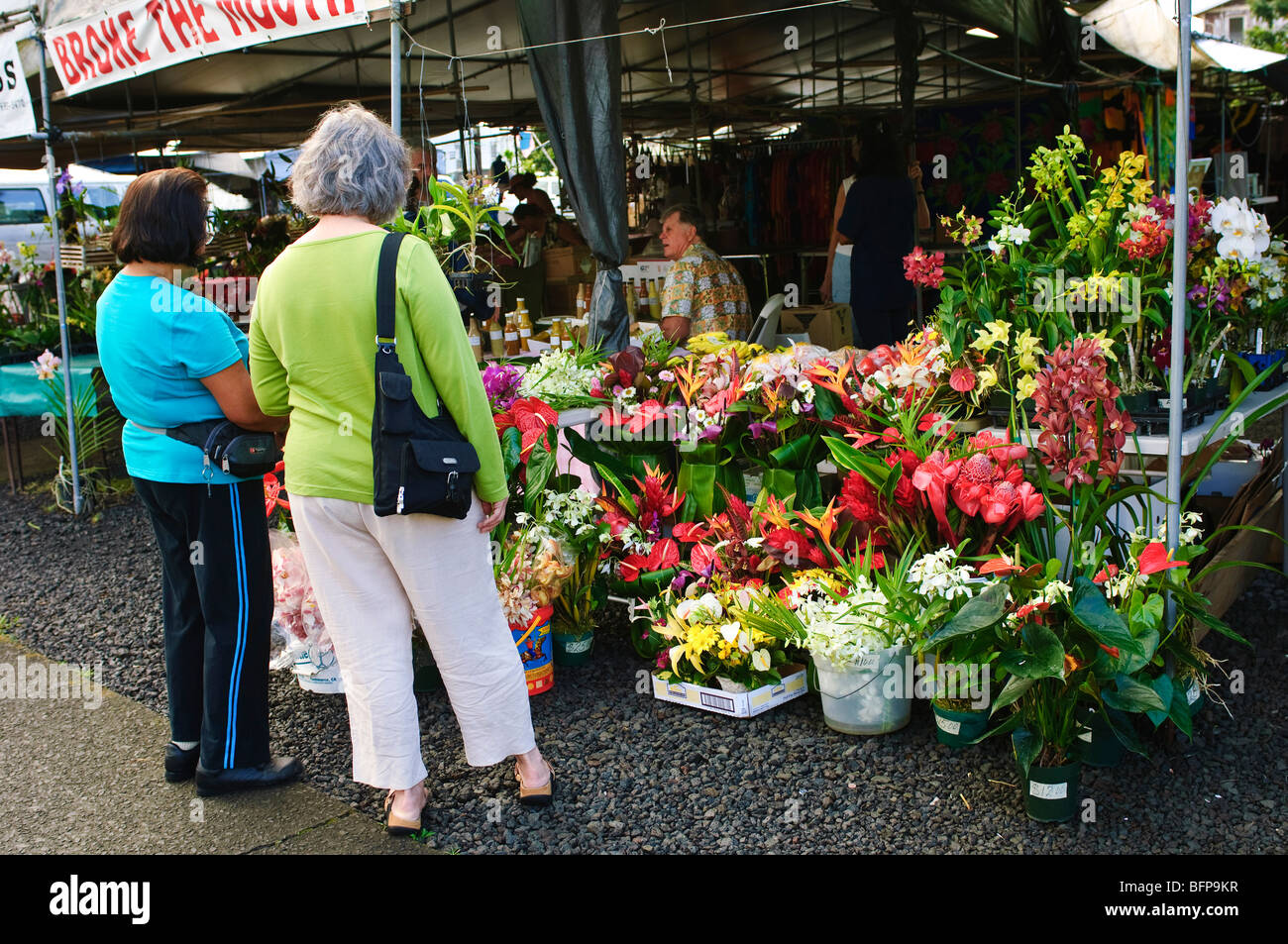 Hilo farmers market, Big Island delle Hawaii. Foto Stock