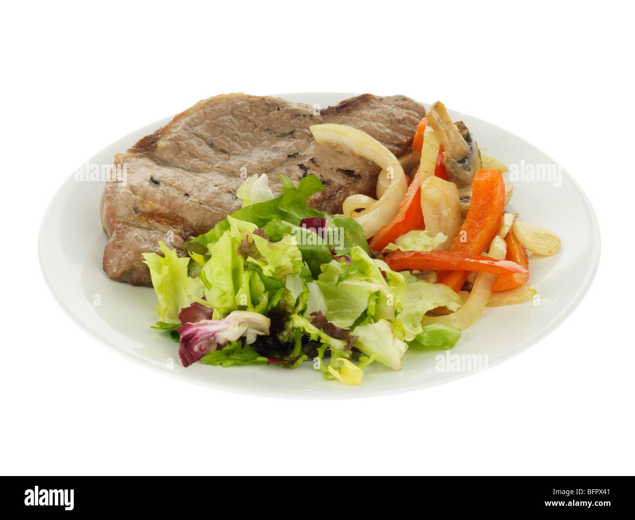 Bistecca alla griglia con cipolla saltato Foto Stock
