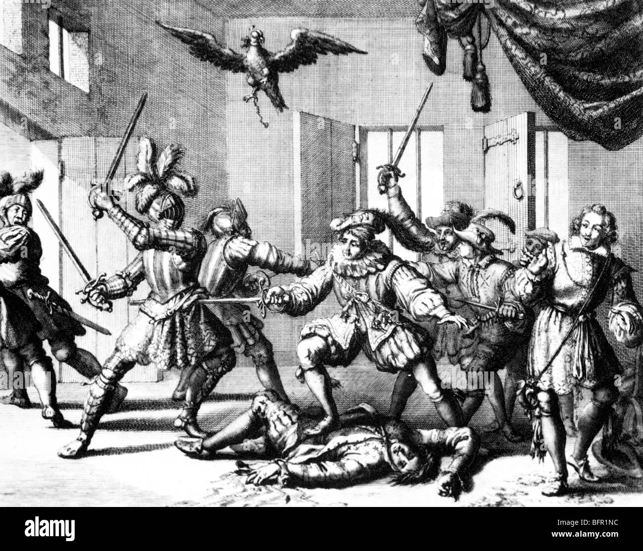 La cospirazione GOWRIE 5 Agosto 1600 - I cospiratori sono superare rapidamente come King James si allontana a destra Foto Stock