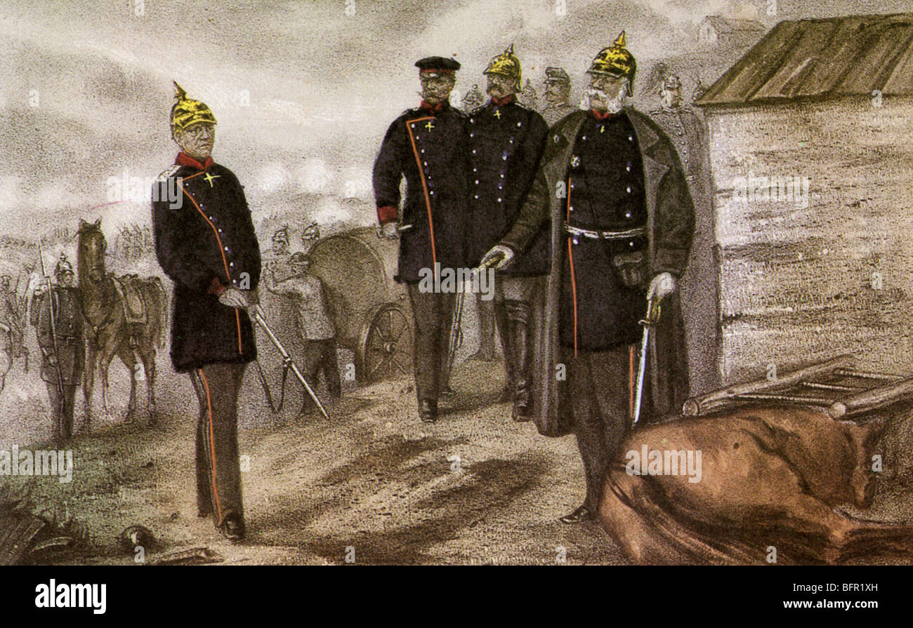 Maresciallo di Campo von MOLTKE a sinistra con il re di Prussia dopo la vittoria al Rezonville su 18 Agosto 1870 Foto Stock