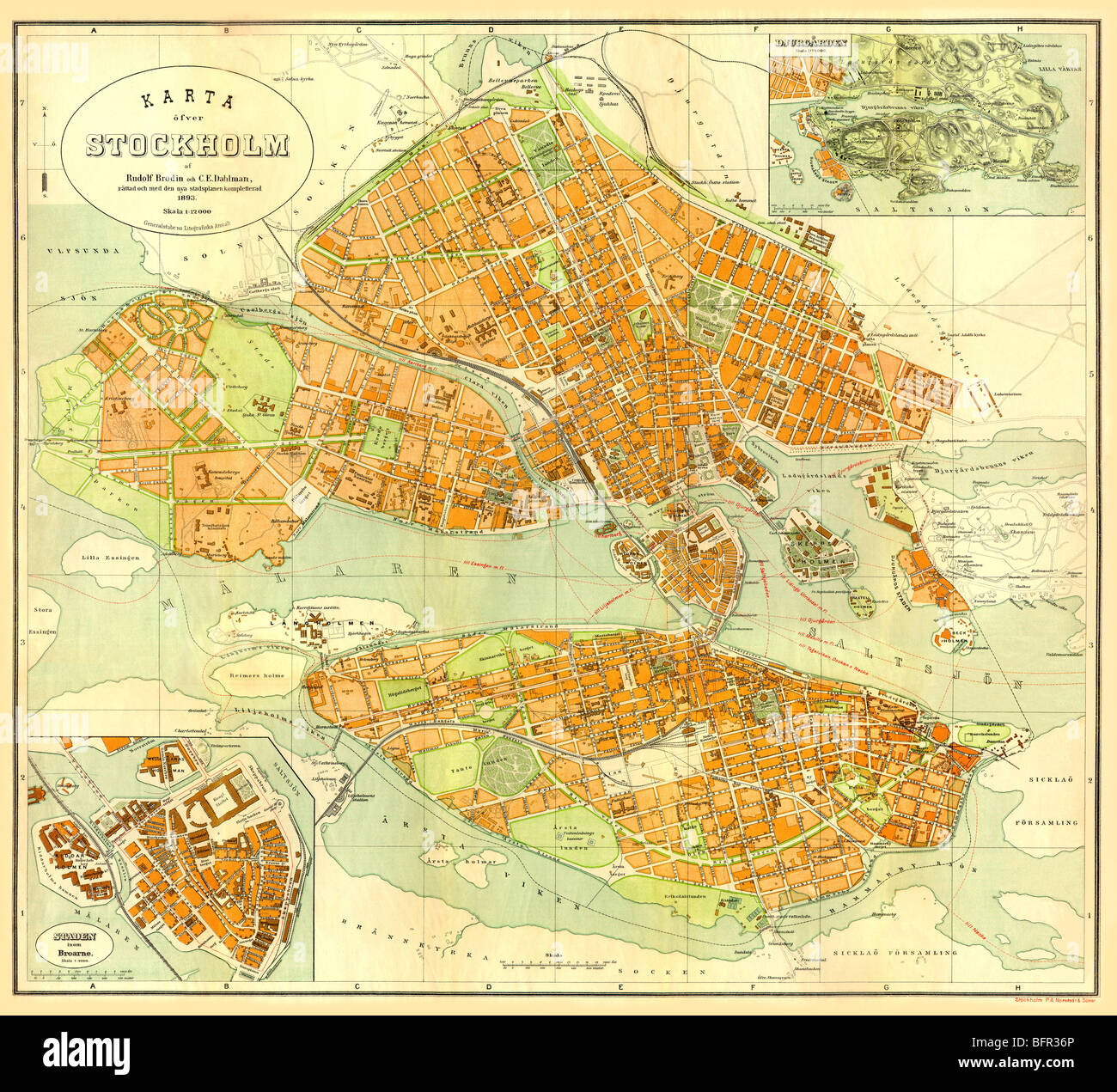 Mappa vecchia di Stokholm (1893) Foto Stock