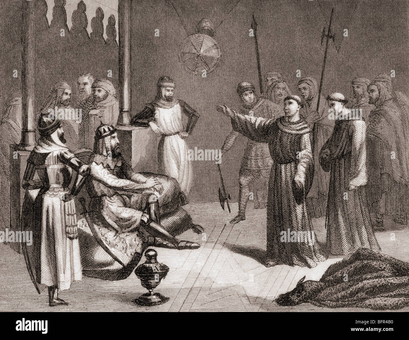 San Francesco di Assisi cerca di convertire Melek-el-Kamel, Sultano di Babilonia, al Cristianesimo durante la Quinta crociata. Foto Stock