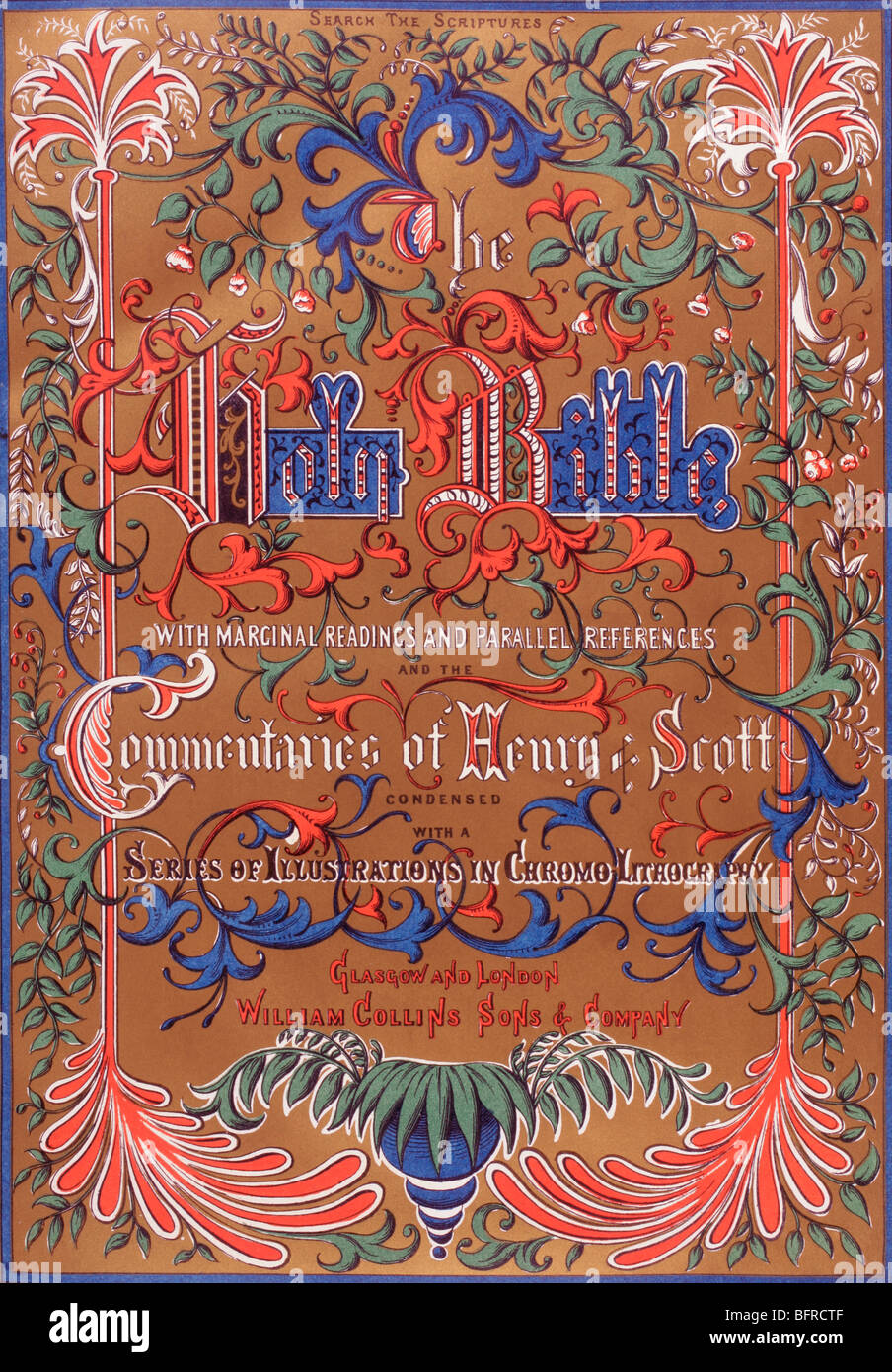 Decorate pagina titolo della Sacra Bibbia dal 1869 Foto Stock
