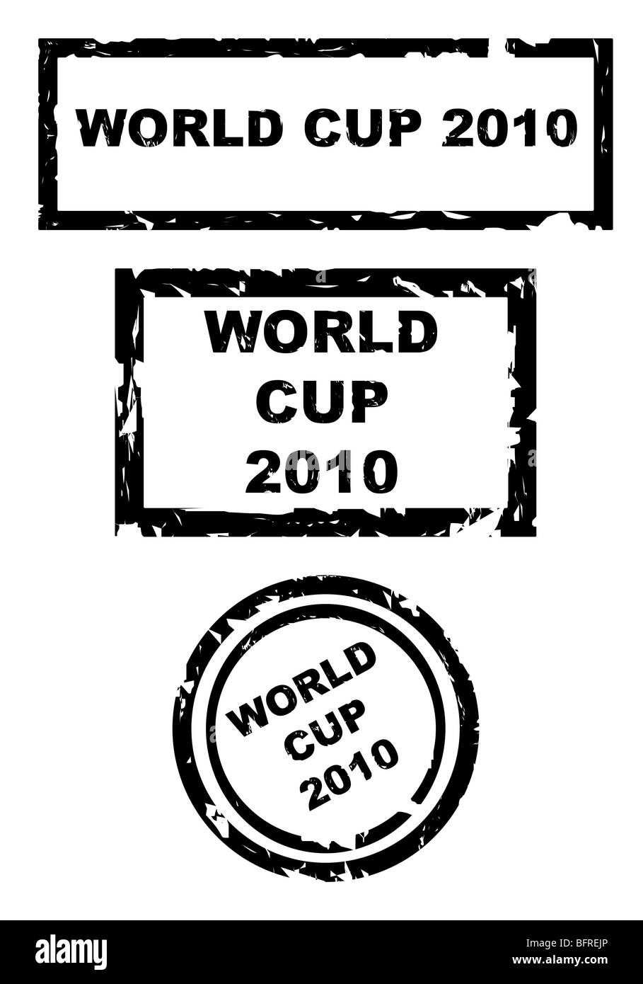 Utilizzate la coppa del mondo di calcio 2010 francobolli isolati su sfondo bianco. Foto Stock