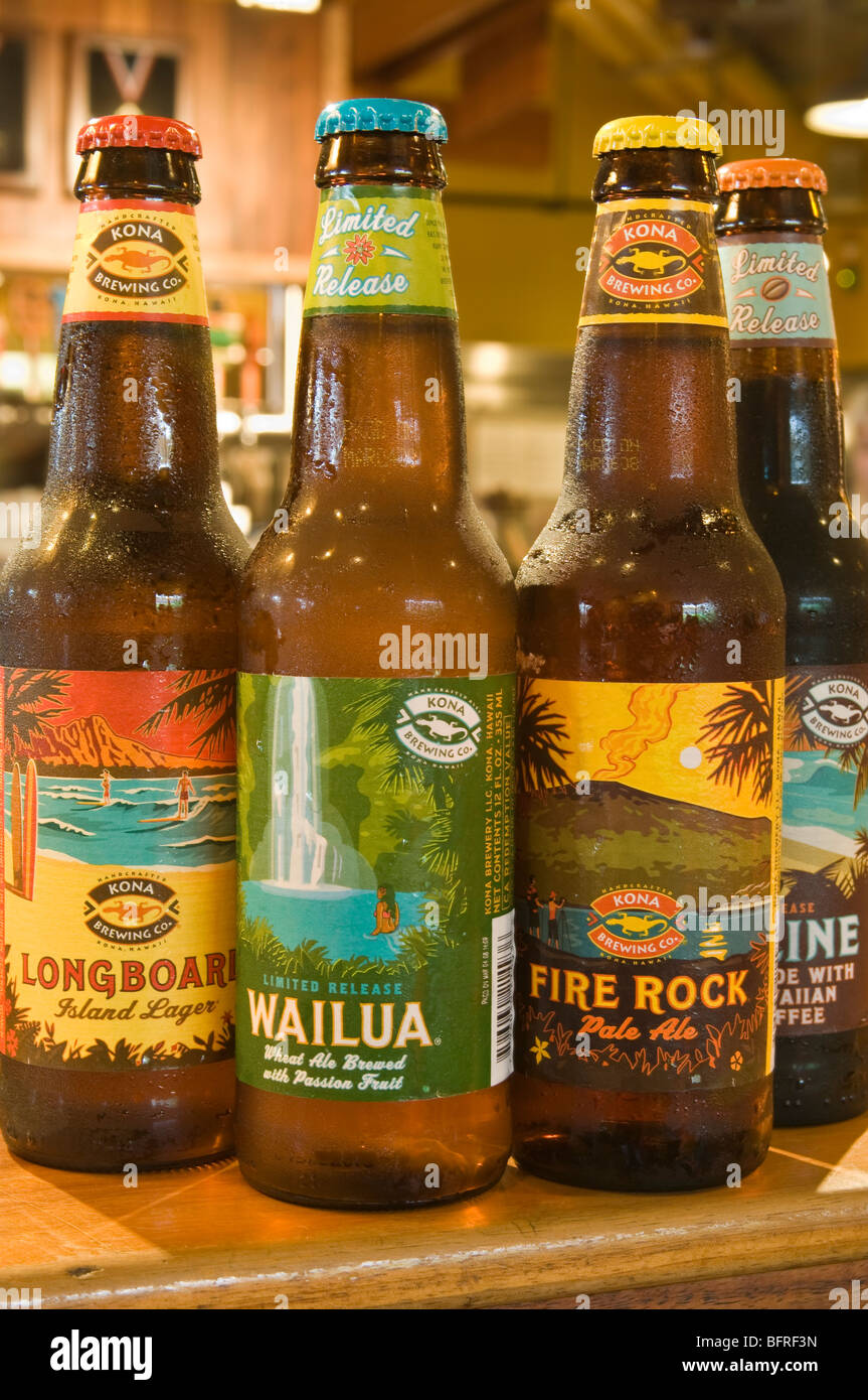 Birra artigianale al Kona Brewery bar, kailua, Big Island Hawaii. Foto Stock