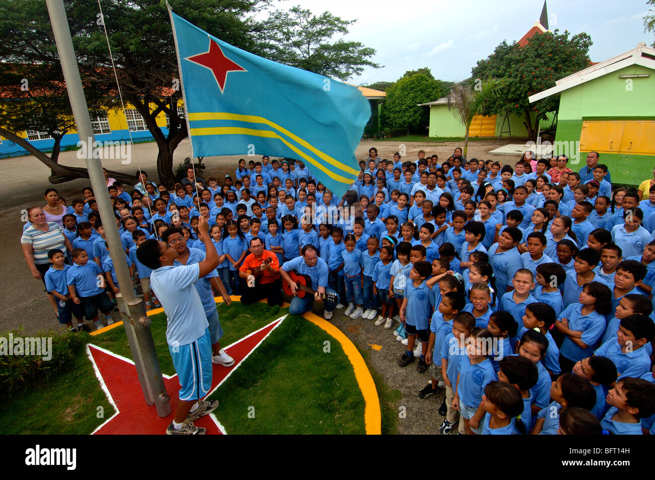 Aruba, cerimonia della bandiera st Ana scuola in Noord Foto Stock