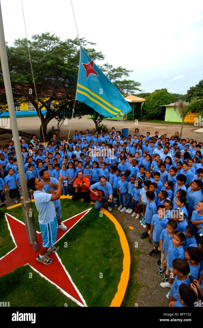 Aruba, cerimonia della bandiera st Ana scuola in Noord Foto Stock