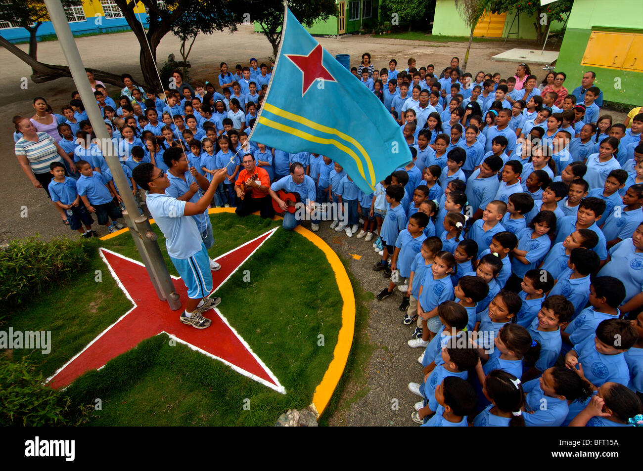 Aruba, cerimonia della bandiera st Ana scuola in Noord Foto Stock