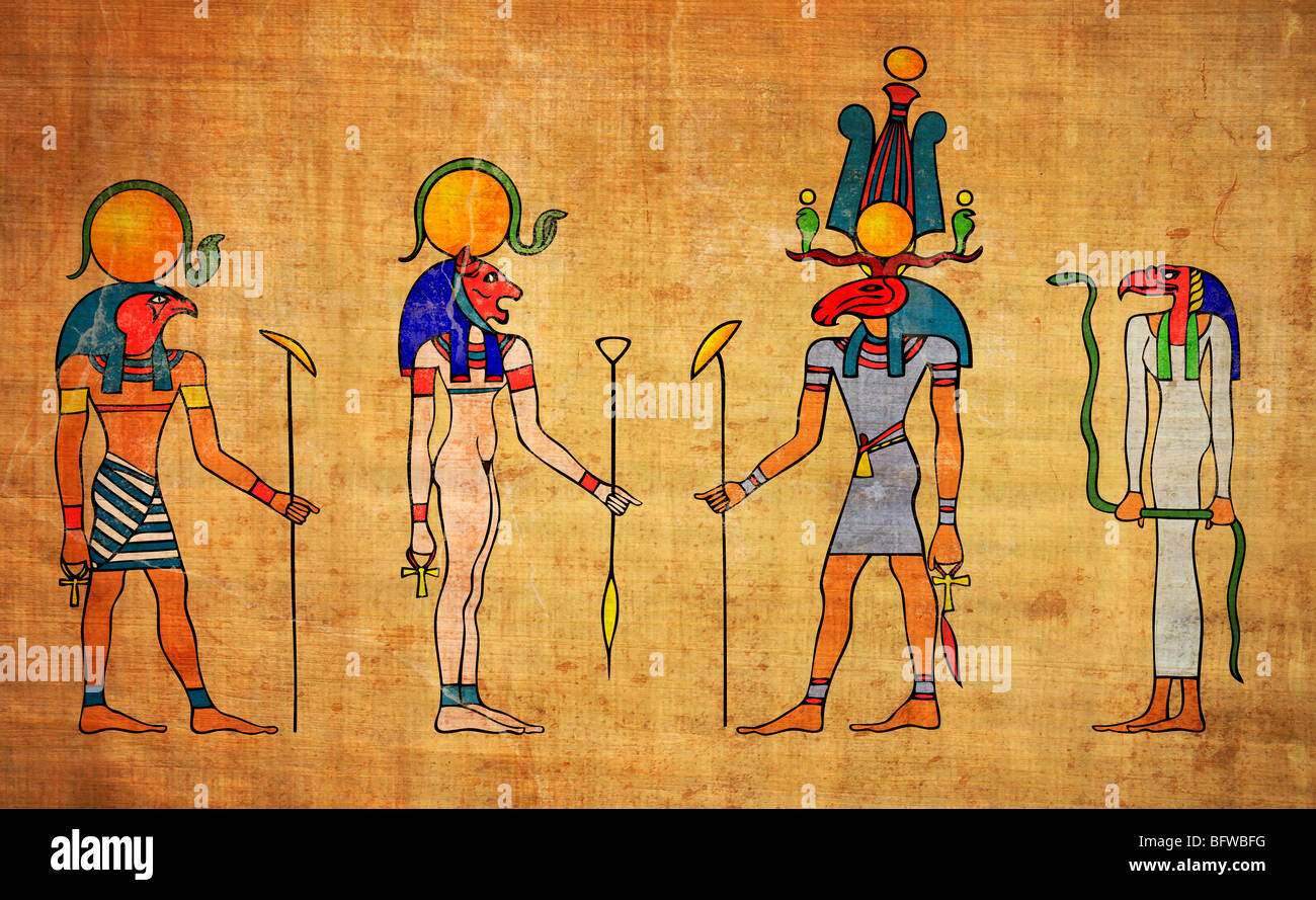 Immagine della divinità egiziane - Ra, Bastet e altri Foto Stock