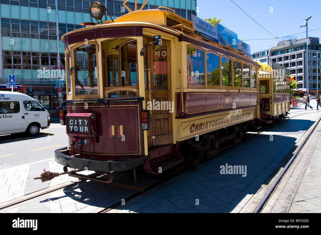 Il vecchio tram elettrico ,prese a Christchurch, Nuova Zelanda Foto Stock