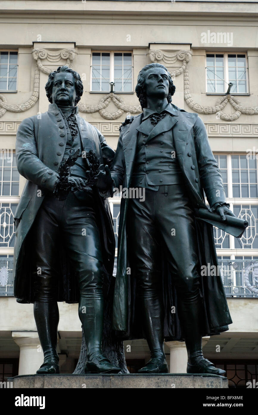 Schiller e Goethe monumento, Weimar, Germania Foto Stock