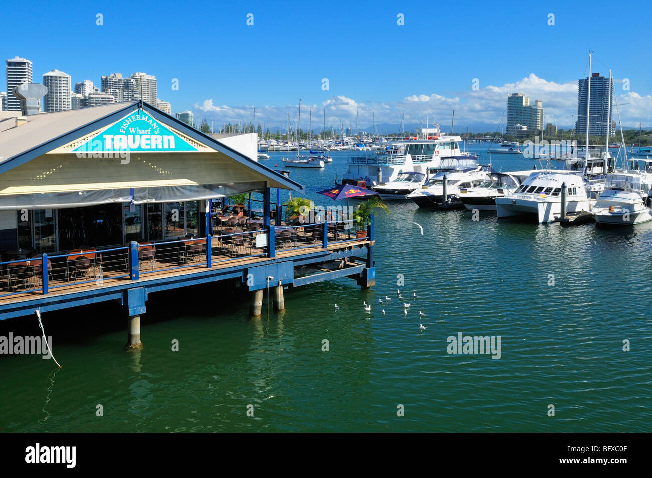 Marina ristorante nel porto di yacht di Surfers Paradise, Gold Coast, Queensland, Australia Foto Stock