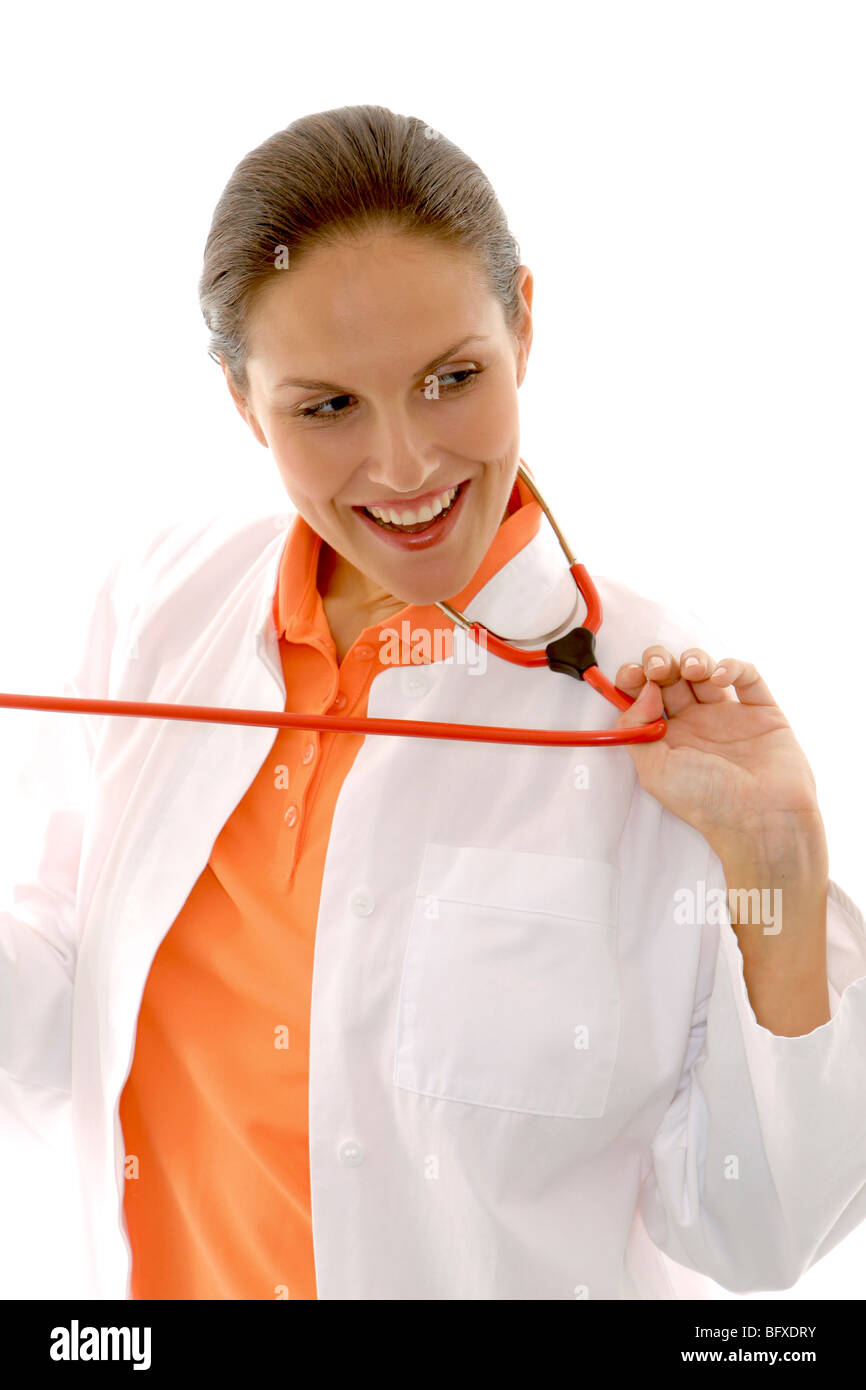 Aerztin mit Stethoskop, femmina medico con stetoscopio Foto Stock