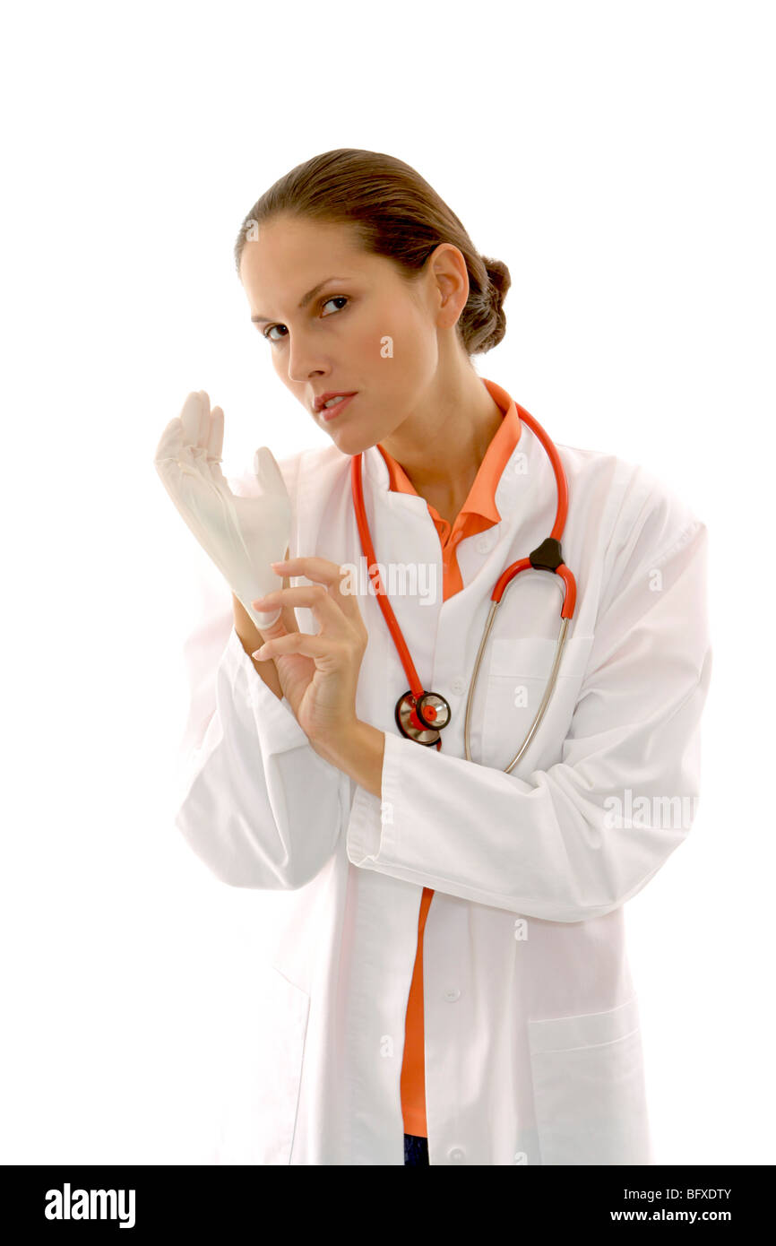 Aerztin mit Stethoskop, femmina medico con stetoscopio Foto Stock