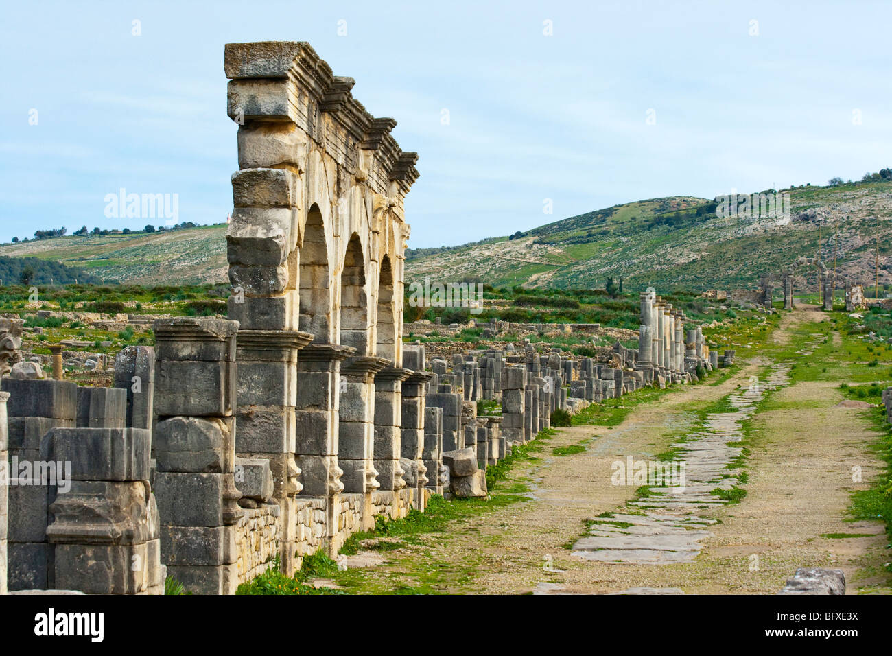 Le rovine romane di Volubilis in Marocco Foto Stock