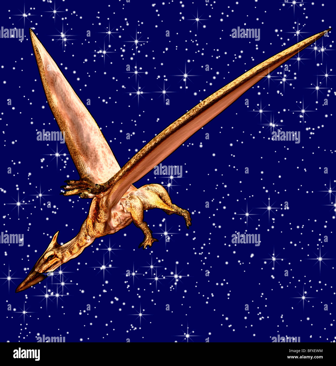 Computer immagine generata di epoca preistorica Quetzalcoalus in un cielo stellato Foto Stock