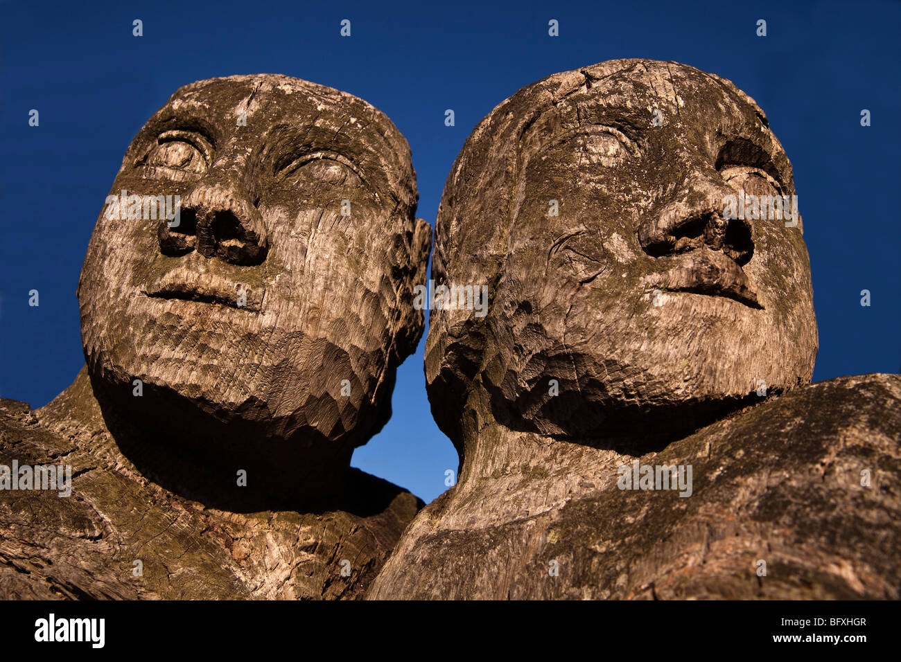 Dettaglio di una scultura in legno a Herne Bay in Kent Foto Stock