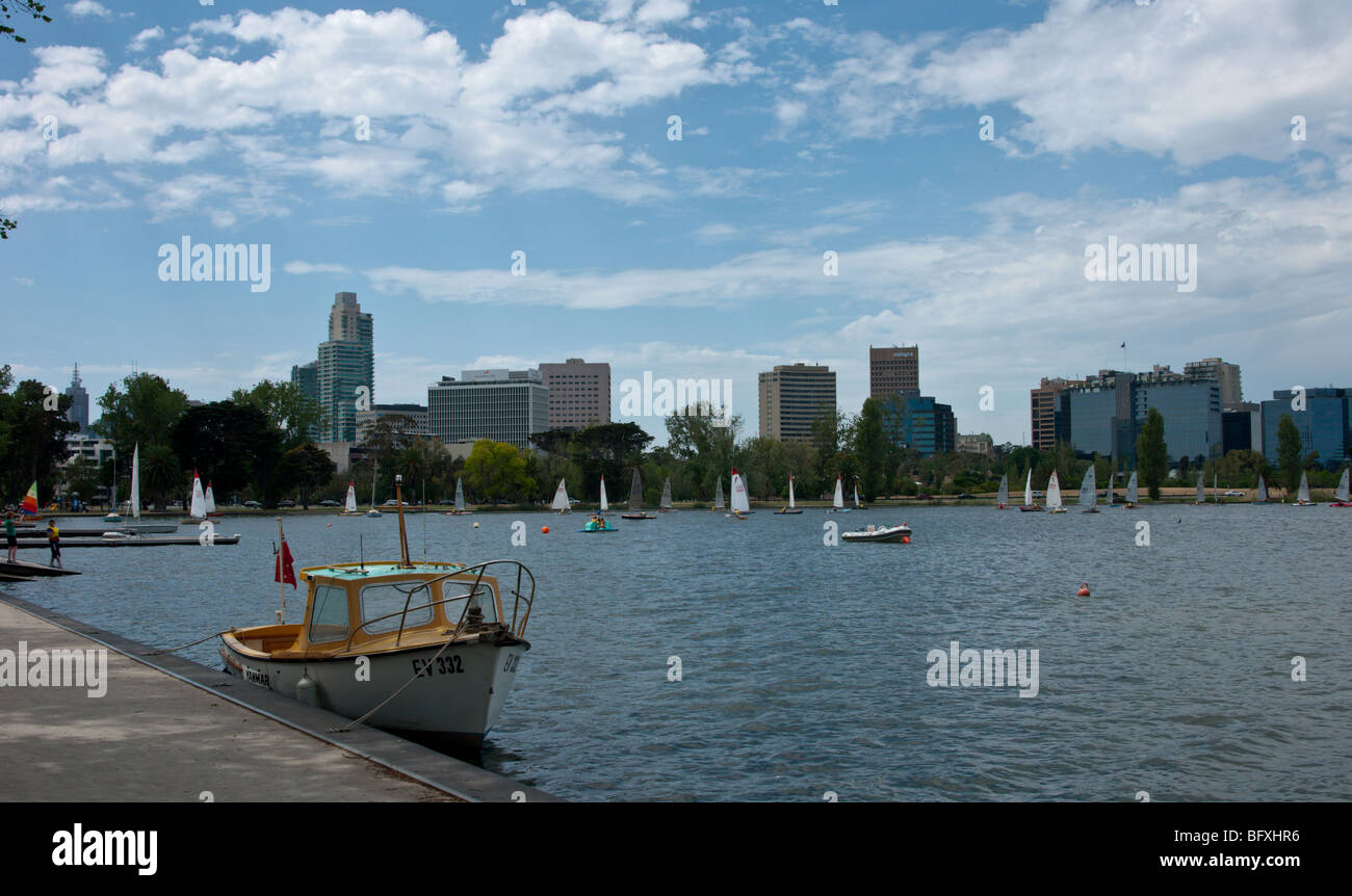 Barche a Albert Park Lake Melbourne Australia. Foto Stock