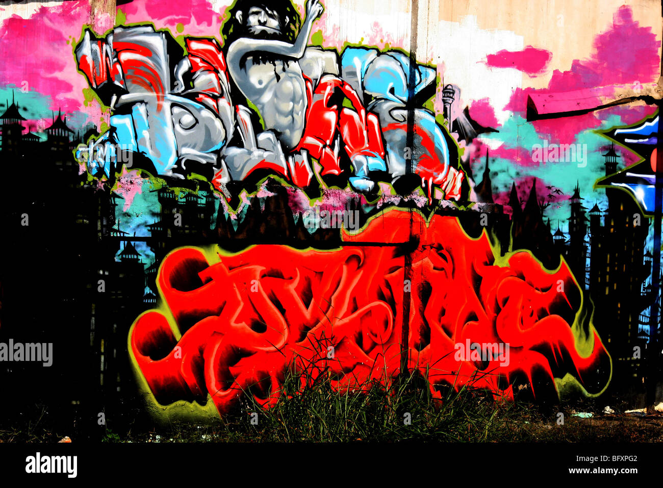 Thai graffiti arte , molti colori , Pattaya , Thailandia Foto Stock