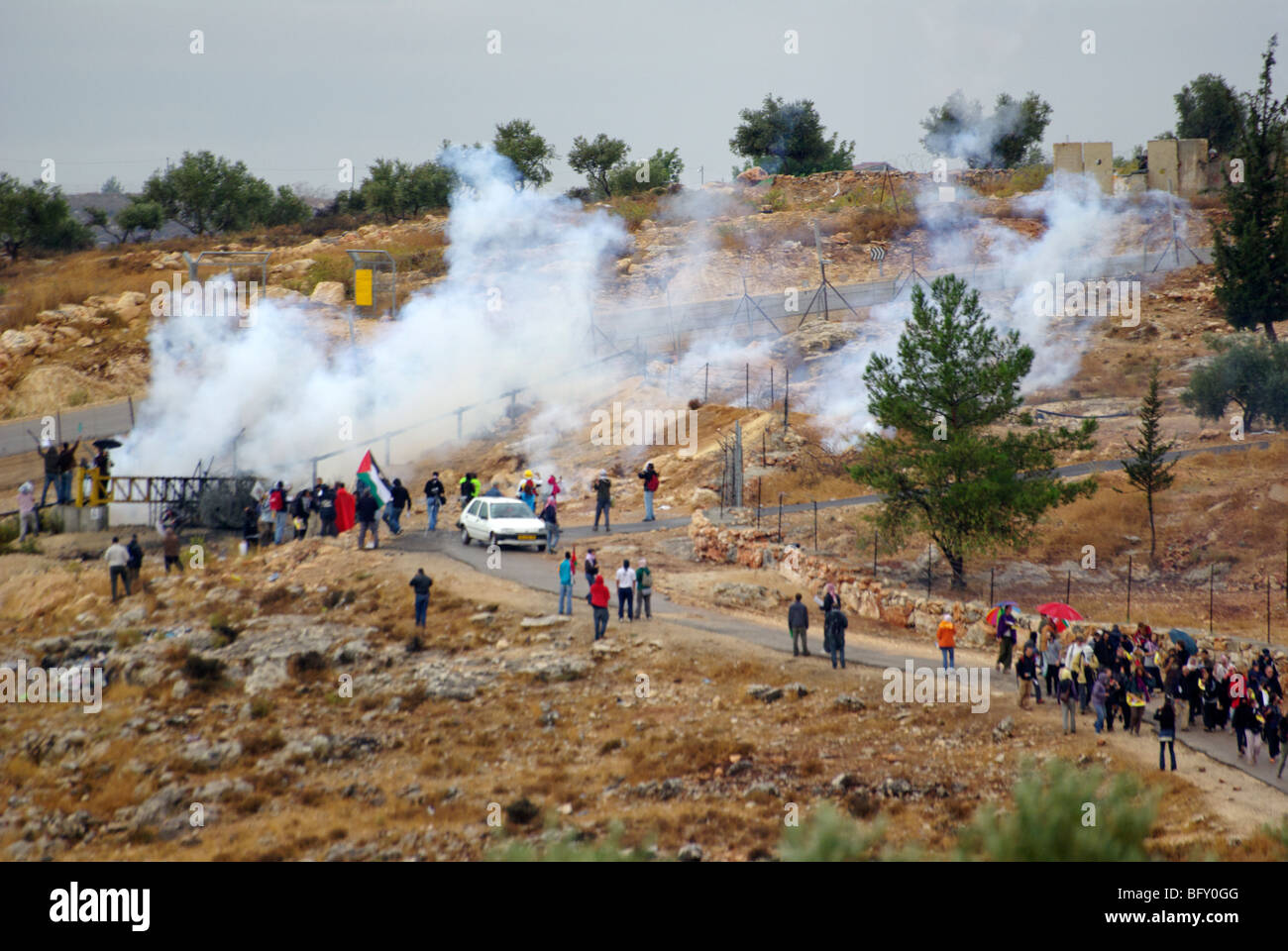Protesta in Bil'in, West Bank, Palestina, Israele Foto Stock
