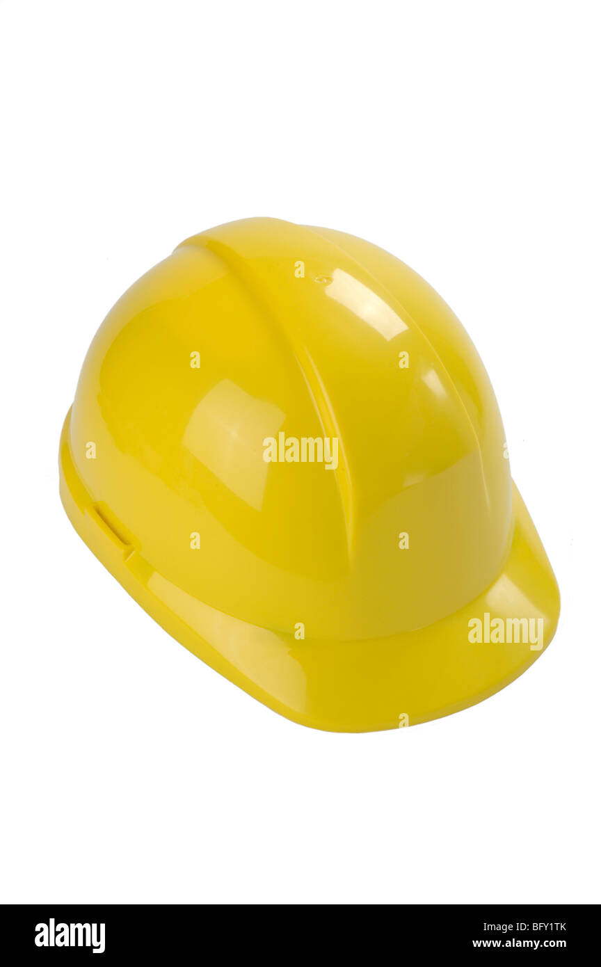 Casco giallo su bianco Foto Stock