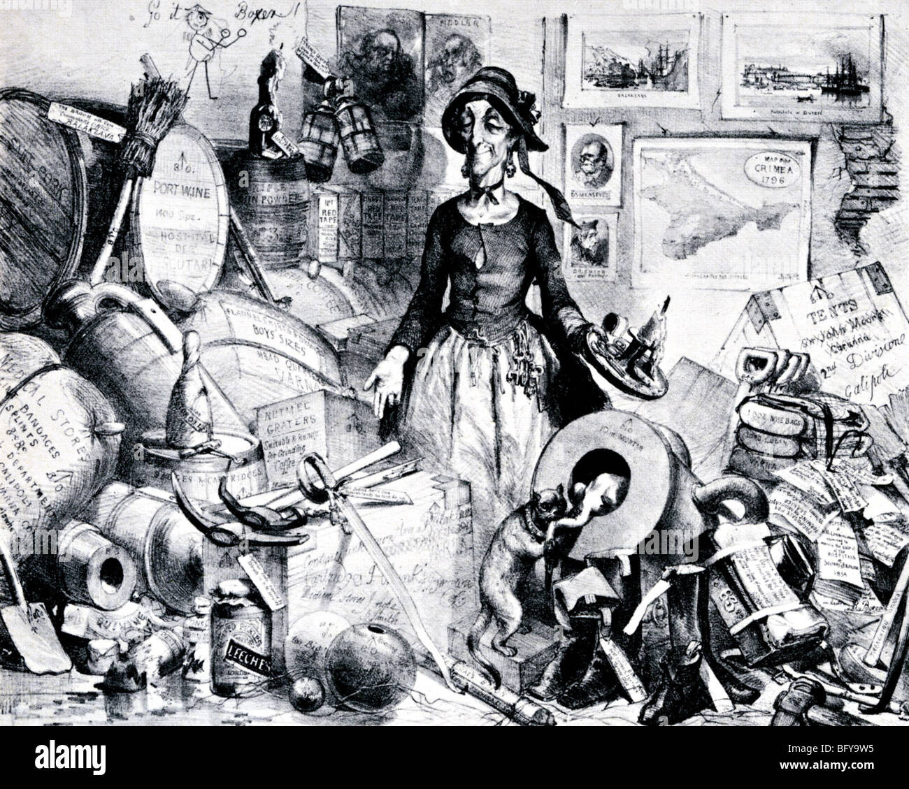 Guerra di Crimea 1853-56. British cartoon beffandosi della cattiva gestione dell'esercito e la corruzione tra i fornitori Foto Stock