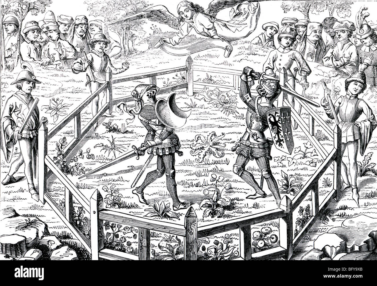 Solo combattimento come mostrato nel XV secolo l'incisione Foto Stock