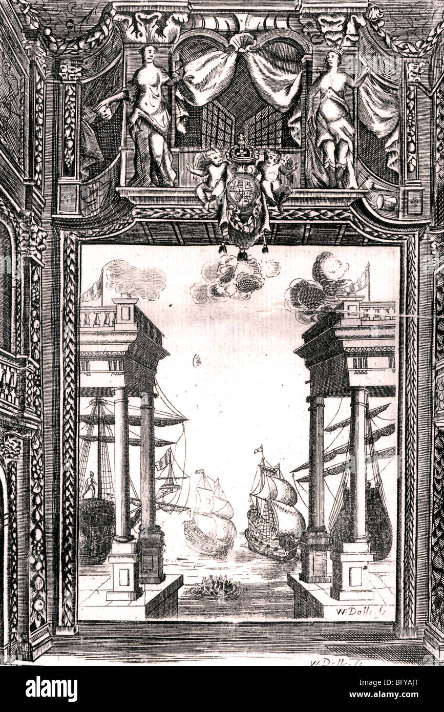 Di scena per un gioco a Londra nel 1673 Foto Stock
