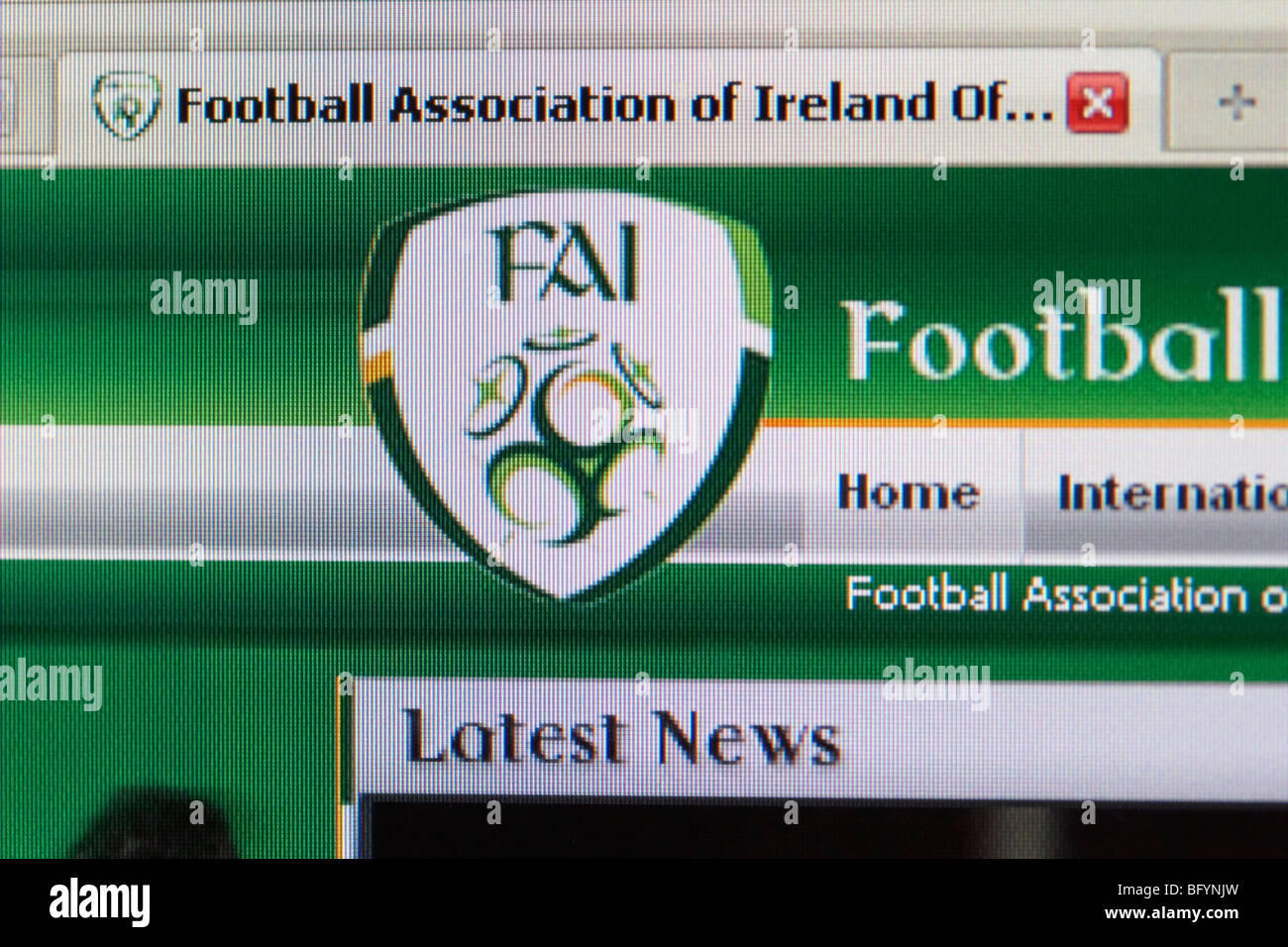 Screenshot di FAI football association di Irlanda Ultime notizie sito per solo uso editoriale Foto Stock