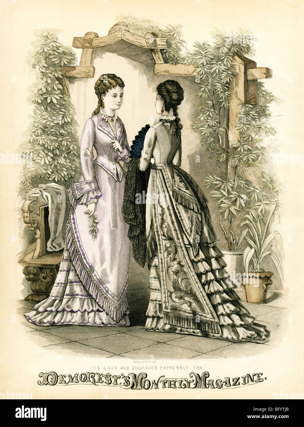 Demorests, luglio 1874, incisione dal mensile americano ladies rivista di moda famosa per i modelli di taglio e cucito Foto Stock