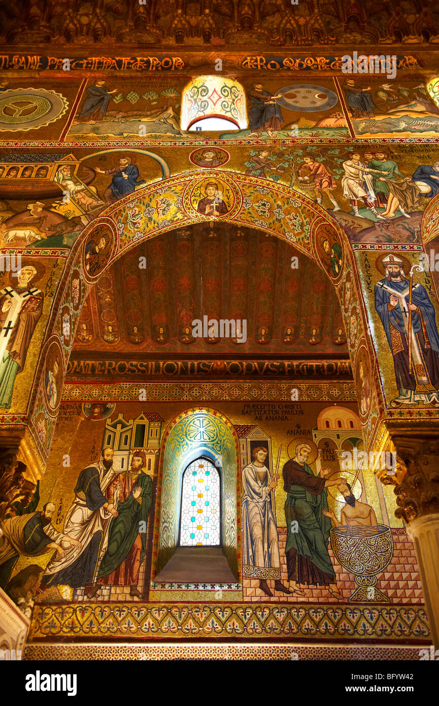 Mosaici bizantini ot la Cappella Palatina nel Palazzo dei Normanni, Palermo Sicilia Foto Stock