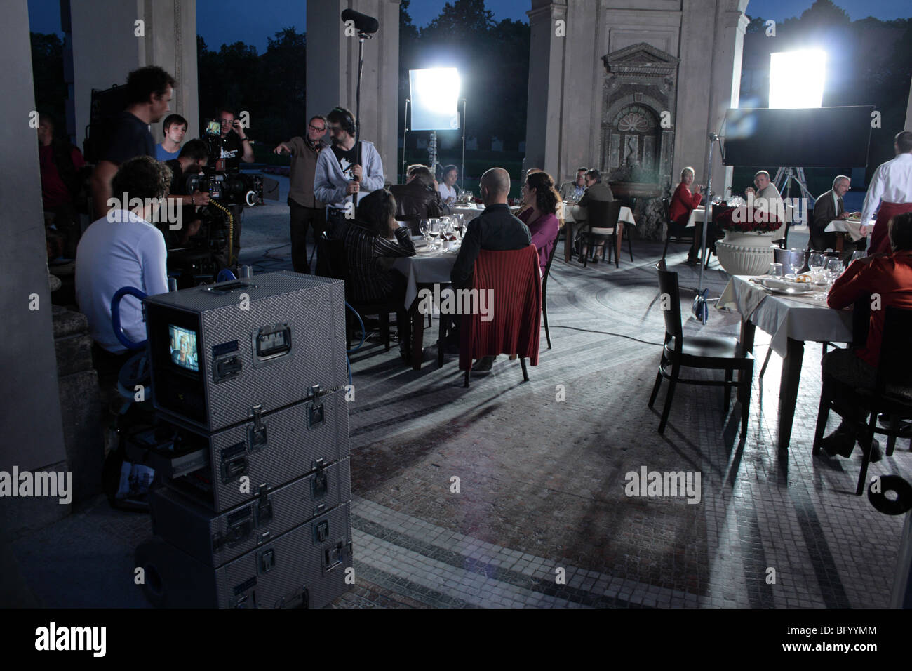 Set del film durante le riprese Foto Stock