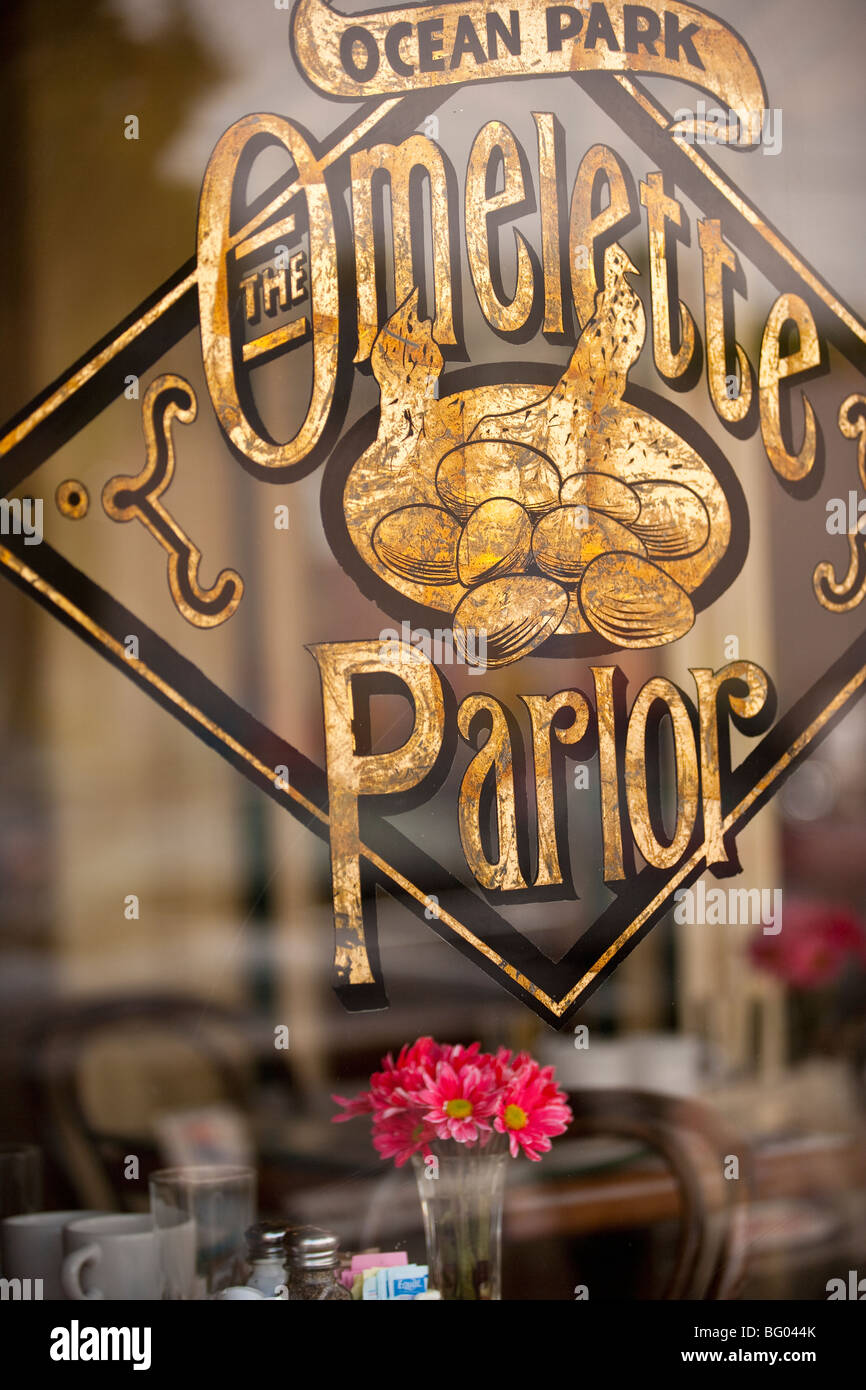 Ristorante finestra, Main Street, Santa Monica, California, Stati Uniti d'America Foto Stock