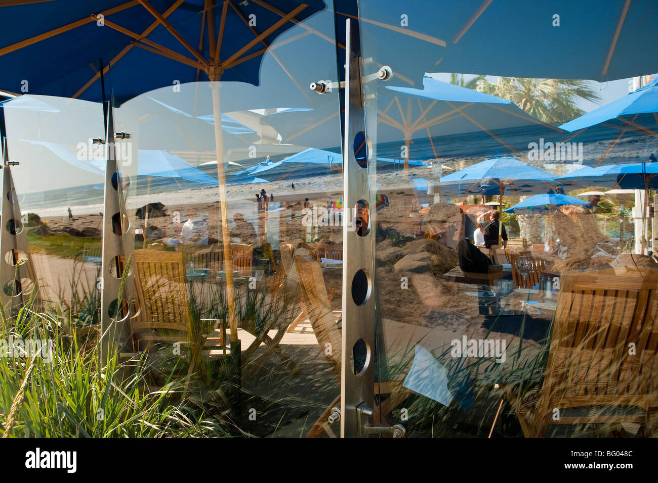 Patio esterno, Boathouse a Hendry's Beach, Santa Barbara, California, Stati Uniti d'America Foto Stock