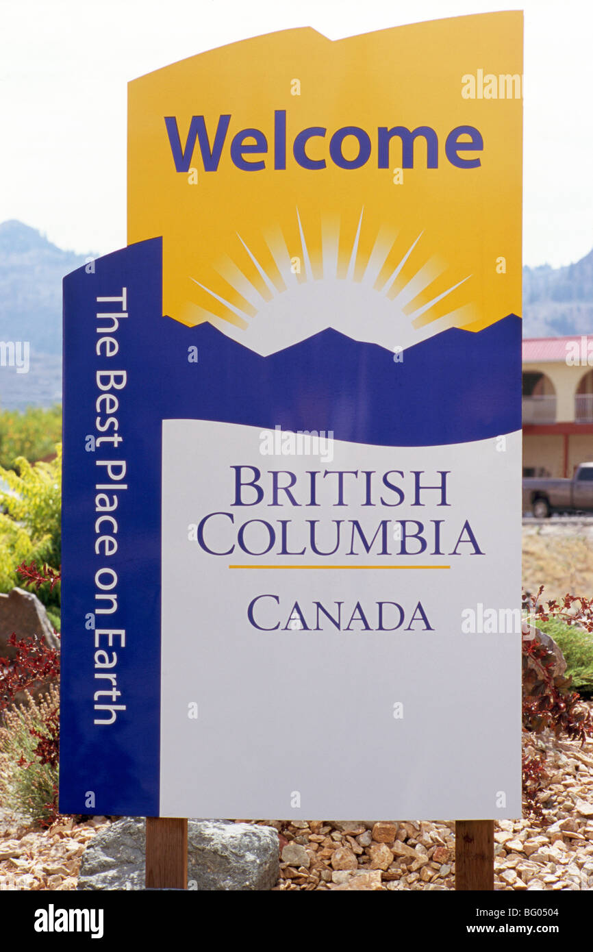 La British Columbia, Canada - segno di benvenuto a BC Foto Stock