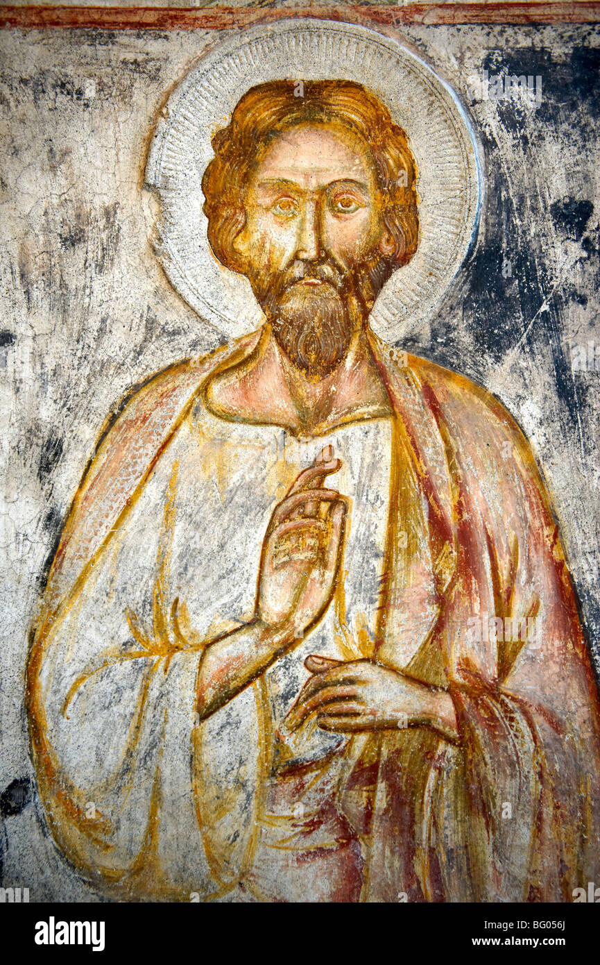 Fine affresco medioevale 13-14 secolo, del Museo della Cattedrale e cappella, Amalfi, Italia Foto Stock